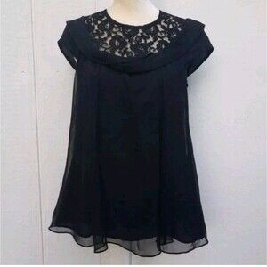 Nanette Lepore blk silk flral lace detail top  wms sz 2 whimsigoth Y2k  academia